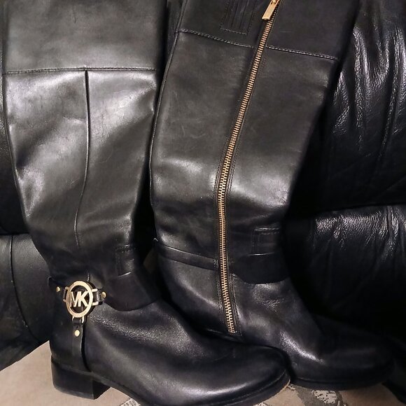 Michael Kors Fulton Black Leather Boots - Picture 1 of 9